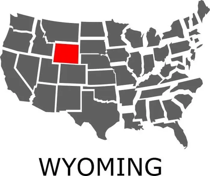 Framed Print : Bordering map of USA with State of Wyoming marked with red color Framed Print : Bordering map of USA with State of Wyoming marked with red color