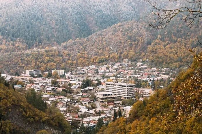 Framed Print : Borjomi, Samtskhe-Javakheti, Georgia - Aerial View Cityscape Of Borjomi Resort City Autumn October Day. Borjomi Is A Resort Town In South-central Geo Framed Print : Borjomi, Samtskhe-Javakheti, Georgia - Aerial View Cityscape Of Borjomi Resort City Autumn October Day. Borjomi Is A Resort Town In South-central Geo