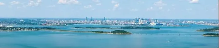 Framed Print : Boston Back Bay and Financial District skyline and Boston Harbor panoramic aerial view including Moon Island Framed Print : Boston Back Bay and Financial District skyline and Boston Harbor panoramic aerial view including Moon Island