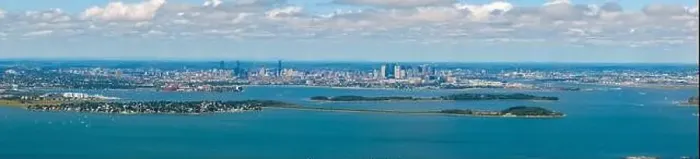 Framed Print : Boston Back Bay and Financial District skyline and Boston Harbor panoramic aerial view including Moon Island Framed Print : Boston Back Bay and Financial District skyline and Boston Harbor panoramic aerial view including Moon Island