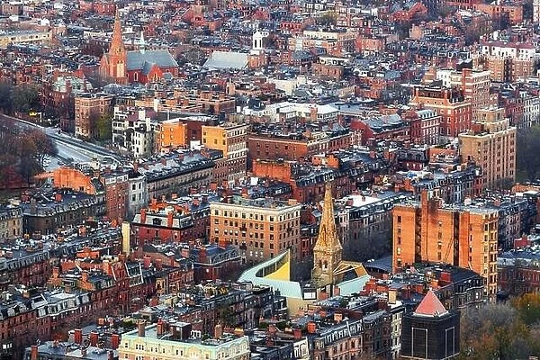 Boston, Massachusetts, USA aerial cityscape view of Back Bay neighborhoods