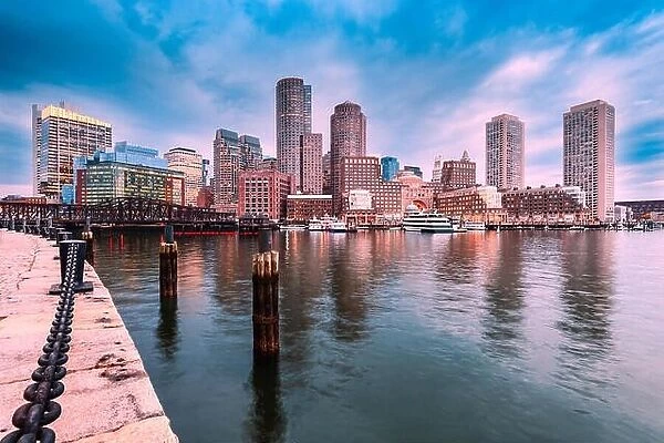 Boston, Massachusetts, USA city skyline at the harbor