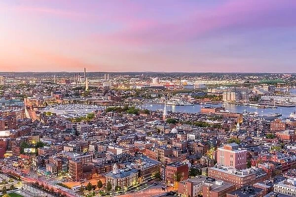 Boston, Massachusetts, USA cityscape over North End