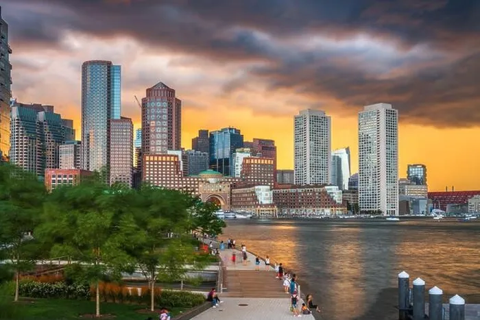 Framed Print : Boston, Massachusetts, USA downtown city skyline and pier at dusk Framed Print : Boston, Massachusetts, USA downtown city skyline and pier at dusk