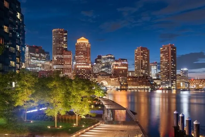 Framed Print : Boston, Massachusetts, USA downtown city skyline and pier at twilight Framed Print : Boston, Massachusetts, USA downtown city skyline and pier at twilight