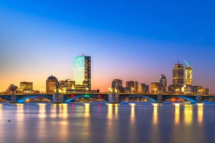Framed Print : Boston, Massachusetts, USA downtown cityscape from across the Charles River at dawn Framed Print : Boston, Massachusetts, USA downtown cityscape from across the Charles River at dawn