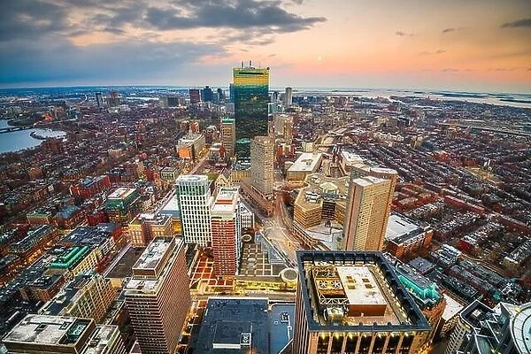 Boston, Massachusetts, USA downtown skyline at dusk