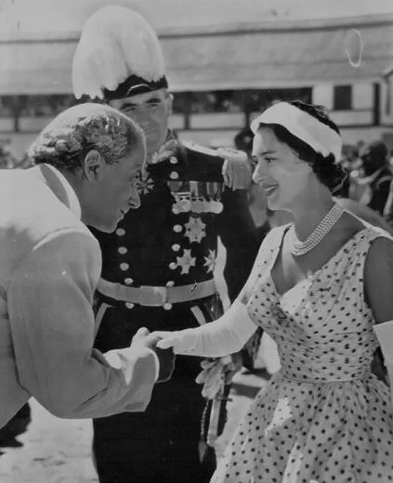 Framed Print : Bow to Royalty -- N.W. Manley, chief minister of Jamaica, bows as he greets a smiling Princess Margaret on her arrival at Port Royal yesterday Framed Print : Bow to Royalty -- N.W. Manley, chief minister of Jamaica, bows as he greets a smiling Princess Margaret on her arrival at Port Royal yesterday