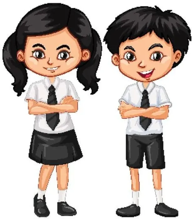 Framed Print : Boy and girl in school uniform illustration Framed Print : Boy and girl in school uniform illustration