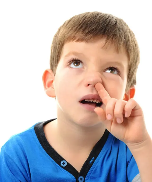 Framed Print : Boy picking his nose, young child picking their nose Framed Print : Boy picking his nose, young child picking their nose