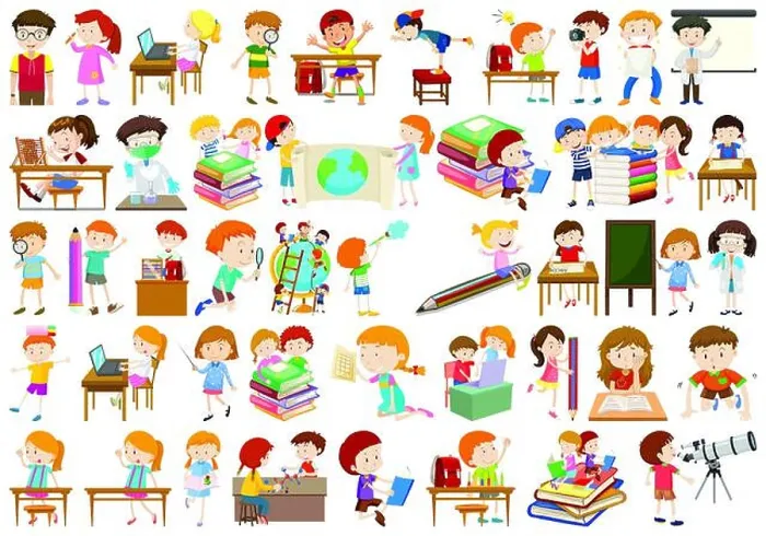 Framed Print : Boys, girls, children in educational fun activty theme illustration Framed Print : Boys, girls, children in educational fun activty theme illustration