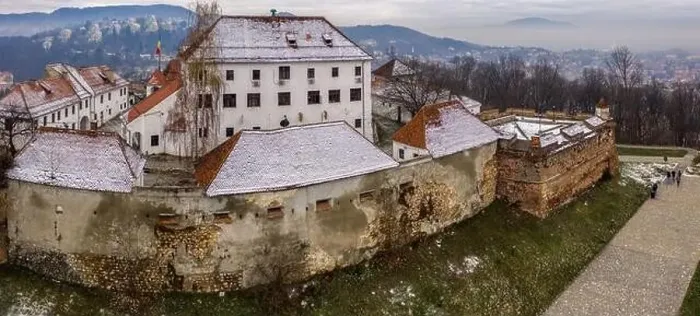 Framed Print : Brasov fortress citadel on Straja hill, Brasov, Romania. Aerial drone panoramic view Framed Print : Brasov fortress citadel on Straja hill, Brasov, Romania. Aerial drone panoramic view