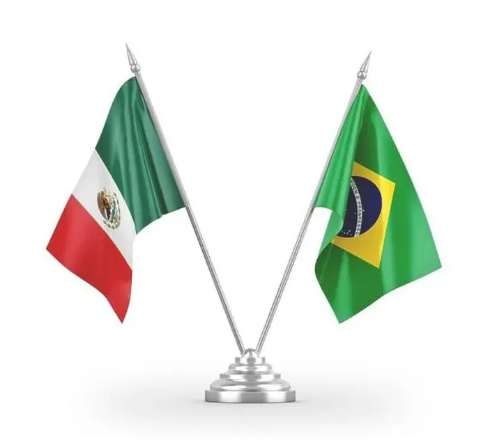 Framed Print : Brazil and Mexico table flags isolated on white 3D rendering Framed Print : Brazil and Mexico table flags isolated on white 3D rendering