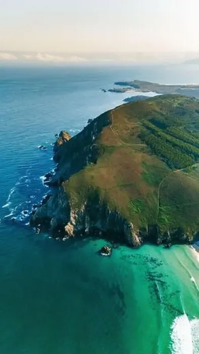 Framed Print : A breathtaking drone shot capturing the vibrant and lush green coastline of Galicia Framed Print : A breathtaking drone shot capturing the vibrant and lush green coastline of Galicia