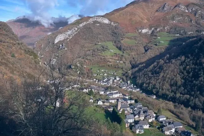 Framed Print : Breathtaking drone view of cottages located in valley amidst mountains on sunny autumn day in highlands Framed Print : Breathtaking drone view of cottages located in valley amidst mountains on sunny autumn day in highlands