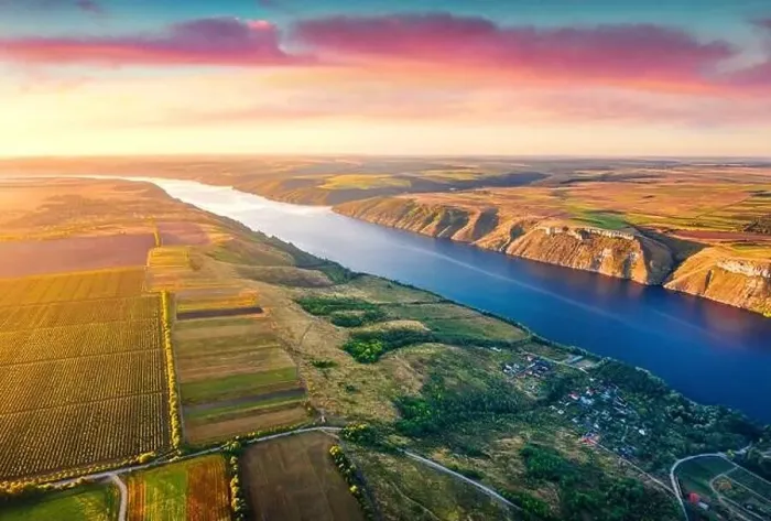 Framed Print : Breathtaking morning view from flying drone of canyon of Dnister river Framed Print : Breathtaking morning view from flying drone of canyon of Dnister river