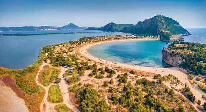 Framed Print : Breathtaking summer view of Voidokilia Beach Framed Print : Breathtaking summer view of Voidokilia Beach