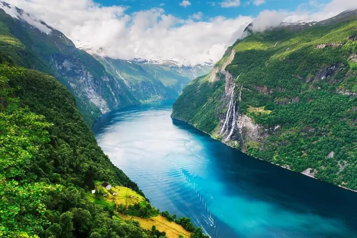 Framed Print : Breathtaking view of Sunnylvsfjorden fjord and famous Seven Sisters waterfalls, near Geiranger village in western Norway Framed Print : Breathtaking view of Sunnylvsfjorden fjord and famous Seven Sisters waterfalls, near Geiranger village in western Norway