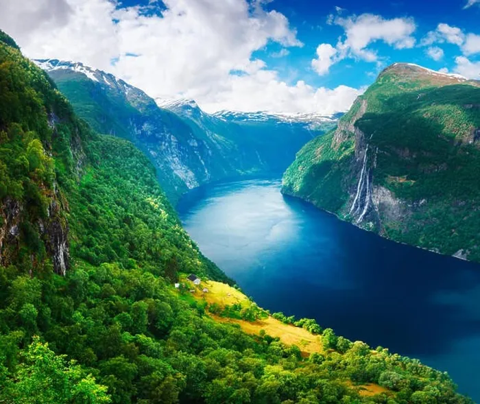 Framed Print : Breathtaking view of Sunnylvsfjorden fjord and famous Seven Sisters waterfalls, near Geiranger village in western Norway Framed Print : Breathtaking view of Sunnylvsfjorden fjord and famous Seven Sisters waterfalls, near Geiranger village in western Norway