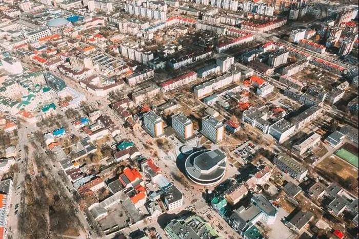Framed Print : Brest, Belarus. Cityscape Skyline In Spring Sunny Day. Bird's-eye View Of Belarus Cinema And Brest Market, Sovetskaya Street Framed Print : Brest, Belarus. Cityscape Skyline In Spring Sunny Day. Bird's-eye View Of Belarus Cinema And Brest Market, Sovetskaya Street