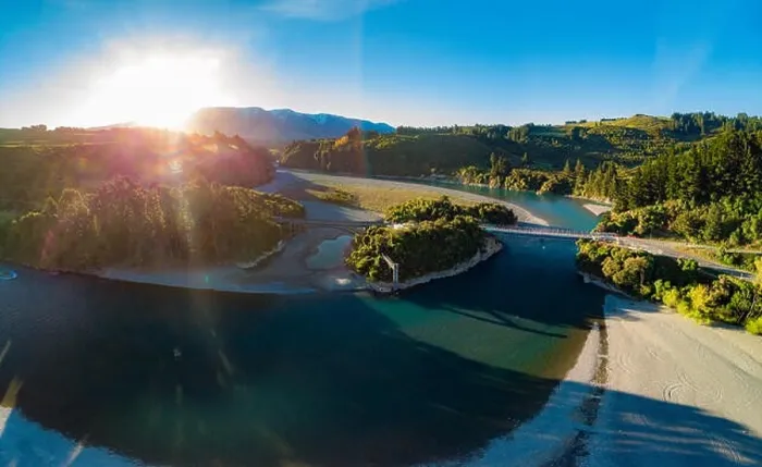 Framed Print : Bridges over Rakaia river, Rakaia Gorge, New Zealand, South Island, during sunset Framed Print : Bridges over Rakaia river, Rakaia Gorge, New Zealand, South Island, during sunset
