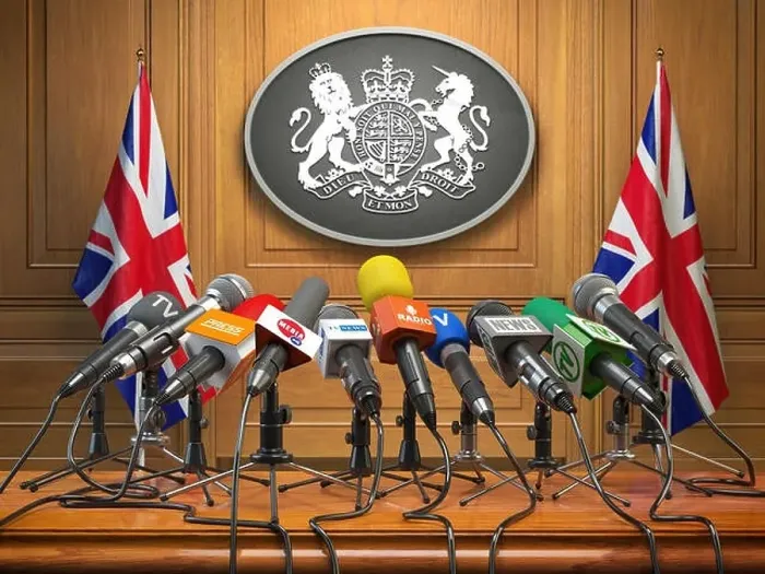 Framed Print : Briefing or press conference of prime minister or queen of UK Great Britain Framed Print : Briefing or press conference of prime minister or queen of UK Great Britain