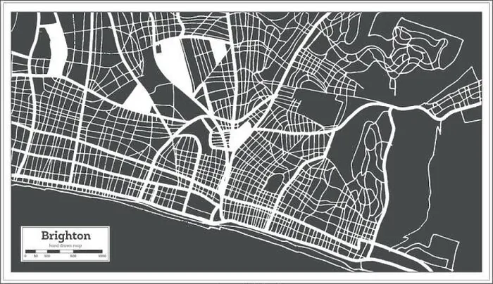 Framed Print : Brighton Great Britain City Map in Black and White Color in Retro Style. Outline Map. Vector Illustration Framed Print : Brighton Great Britain City Map in Black and White Color in Retro Style. Outline Map. Vector Illustration