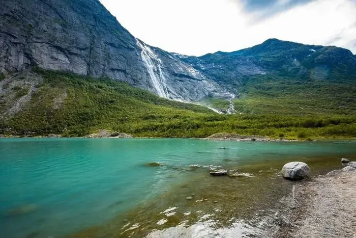 Framed Print : Briksdalsbreen is a glacier arm of Jostedalsbreen, and a lake, Briksdalsbre, Norway Framed Print : Briksdalsbreen is a glacier arm of Jostedalsbreen, and a lake, Briksdalsbre, Norway