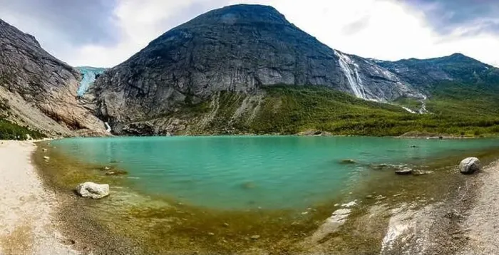Framed Print : Briksdalsbreen is a glacier arm of Jostedalsbreen, and a lake, Briksdalsbre, Norway Framed Print : Briksdalsbreen is a glacier arm of Jostedalsbreen, and a lake, Briksdalsbre, Norway