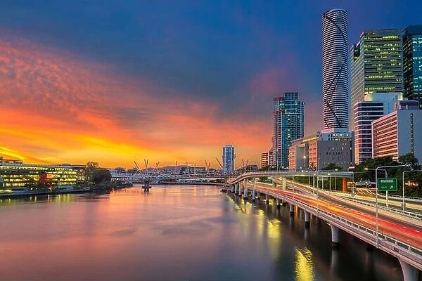 Brisbane. Cityscape image of Brisbane skyline, Australia during dramatic sunset
