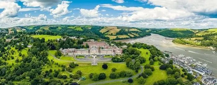 Framed Print : Britannia Royal Naval College from a drone, Dartmouth, Devon, England Framed Print : Britannia Royal Naval College from a drone, Dartmouth, Devon, England