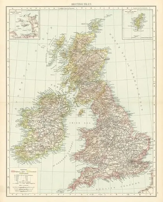 Framed Print : British Isles. England Ireland Scotland Wales. THE TIMES 1895 old antique map Framed Print : British Isles. England Ireland Scotland Wales. THE TIMES 1895 old antique map
