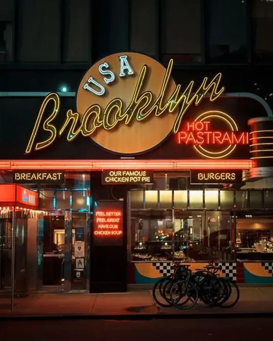 Framed Print : Brooklyn Diner neon sign at night in Times Square, Manhattan, New York Framed Print : Brooklyn Diner neon sign at night in Times Square, Manhattan, New York