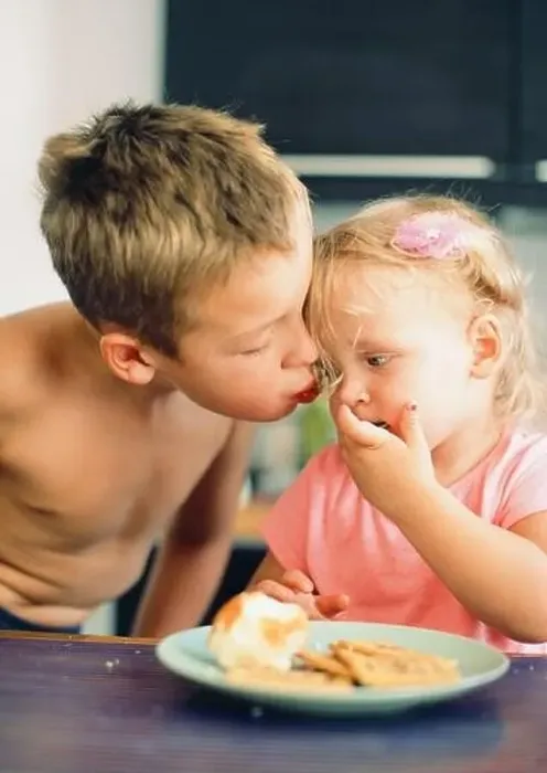 Framed Print : Brothers kiss for beloved little sister Framed Print : Brothers kiss for beloved little sister