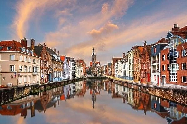 Bruges, Belgium historic canals at dusk