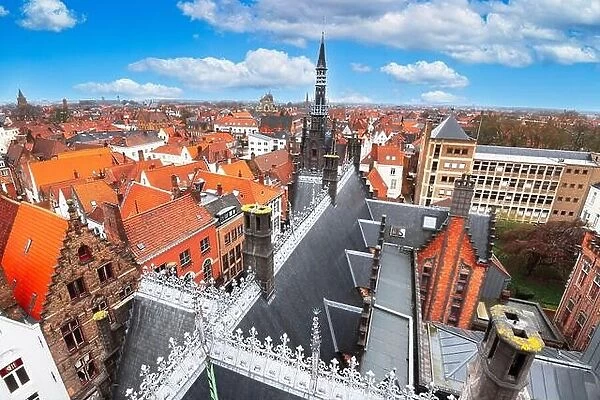 Bruges, Belgium rooftop skyline