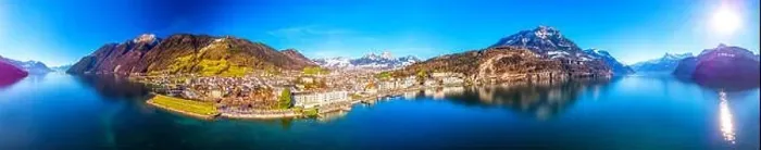 Framed Print : Brunnen old town with Grosse und kleine Mythen, Canton Schwyz, Switzerland, Europe