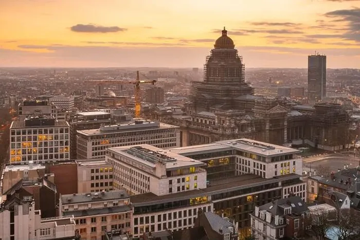 Framed Print : Brussels, Belgium cityscape at Palais de Justice during dusk