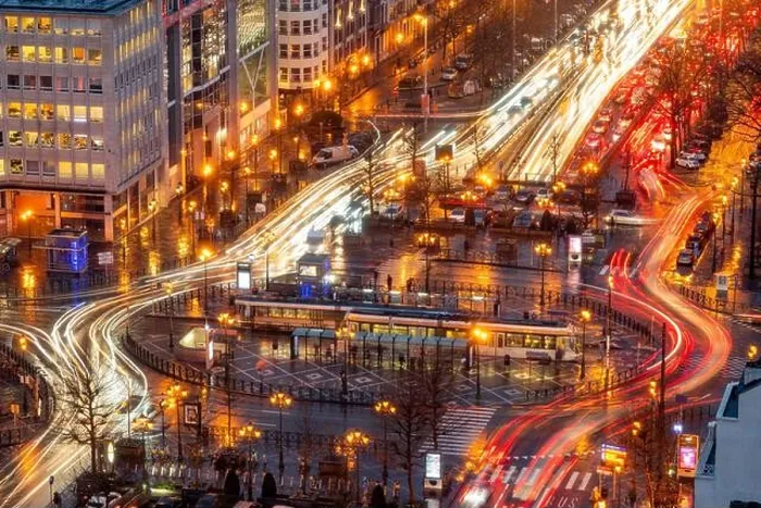 Framed Print : Brussels, Belgium with traffic along Boulevard de Waterloo at night Framed Print : Brussels, Belgium with traffic along Boulevard de Waterloo at night