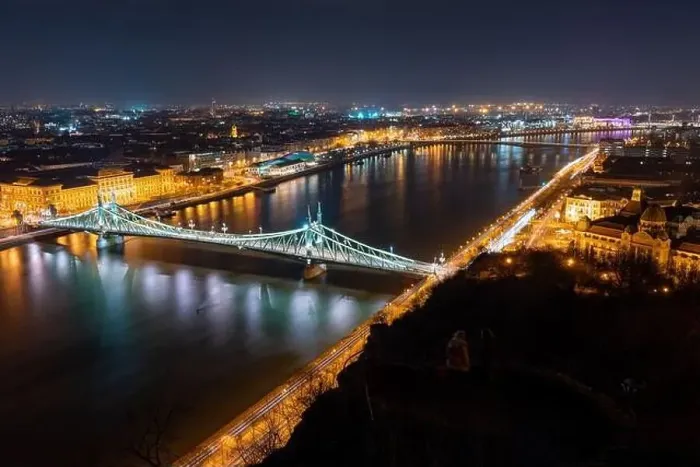 Framed Print : Budapest, Hungary - February 7, 2024: Landscape view of night Budapest from Citadella observation deck Framed Print : Budapest, Hungary - February 7, 2024: Landscape view of night Budapest from Citadella observation deck