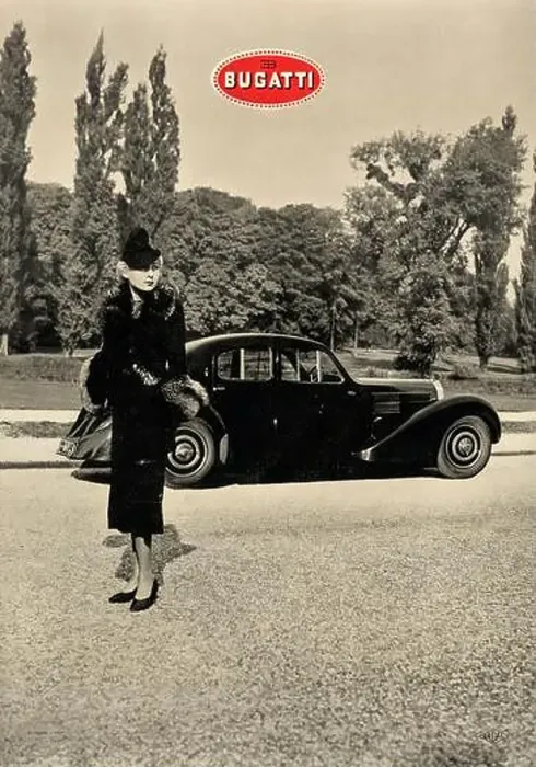 Framed Print : Bugatti (c.1930s). Vintage car - Old Advertising Poster for Bugatti, feat. a dressed up lady Framed Print : Bugatti (c.1930s). Vintage car - Old Advertising Poster for Bugatti, feat. a dressed up lady