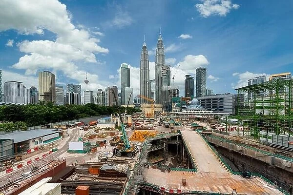 Building construction site with Kuala lumpur city skyline and skyscraper in Kuala lumpur, Malaysia