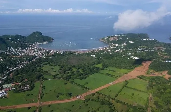 Framed Print : Building new road near San Juan Del Sur in Nicaragua aerial drone view