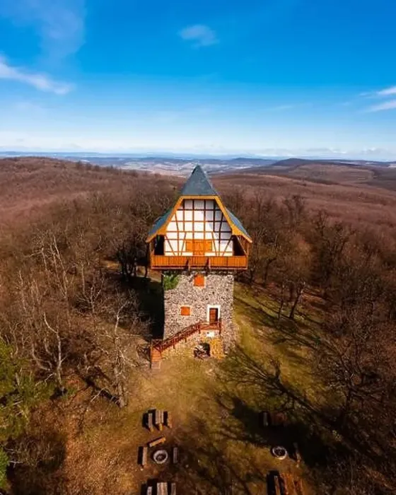 Framed Print : Buják, Hungary - Aerial view of the famous Sasbérc lookout tower which is the highest point of Cserhát mountain Framed Print : Buják, Hungary - Aerial view of the famous Sasbérc lookout tower which is the highest point of Cserhát mountain