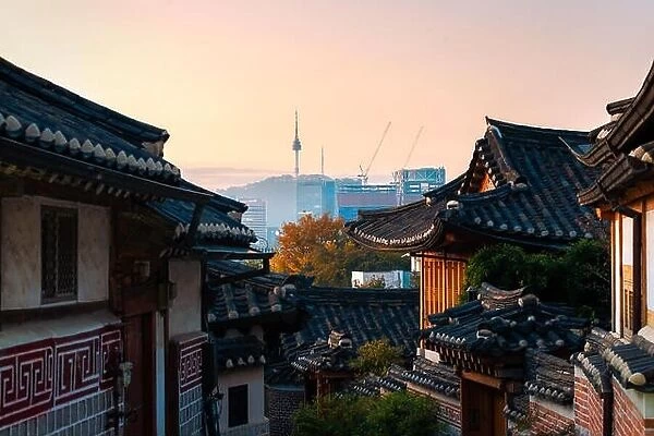Bukchon Hanok Village during sunrise in Seoul, South Korea