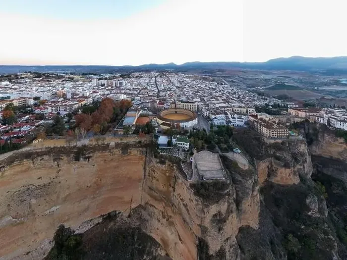 Framed Print : Bullring of the Royal Cavalry of Ronda aerial view at sunrise in Spain Framed Print : Bullring of the Royal Cavalry of Ronda aerial view at sunrise in Spain