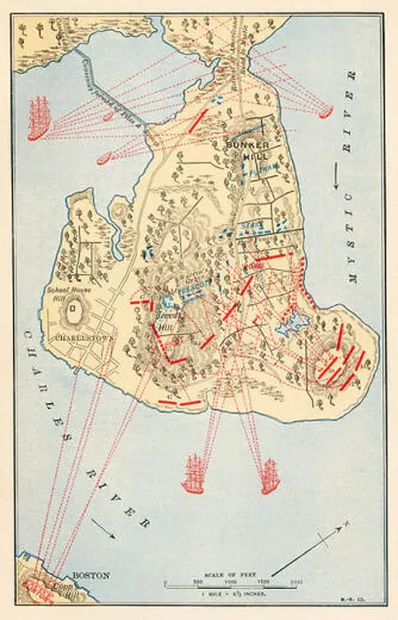 Framed Print : Bunker Hill battlefield map, 1775, American Revolution. Color lithograph Framed Print : Bunker Hill battlefield map, 1775, American Revolution. Color lithograph