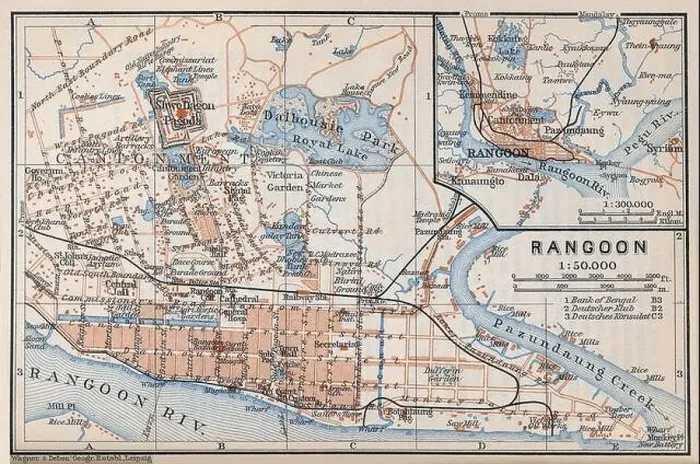Framed Print : Burma / Myanmar: Map of Rangoon (Yangon) by Ernst Debes (1840-1923) & Henrich Wagner (1846-1921) Framed Print : Burma / Myanmar: Map of Rangoon (Yangon) by Ernst Debes (1840-1923) & Henrich Wagner (1846-1921)