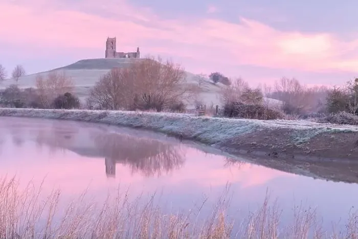 Framed Print : Burrow Mump Church at dawn on a frosty winter morning, Burrowbridge, Somerset, England, United Kingdom, Europe Framed Print : Burrow Mump Church at dawn on a frosty winter morning, Burrowbridge, Somerset, England, United Kingdom, Europe