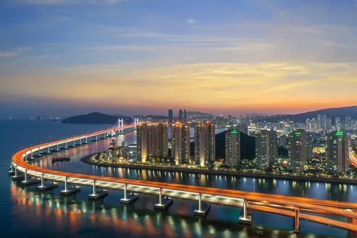 Framed Print : Busan city skyline view at Haeundae district, Gwangalli Beach with yacht pier at Busan, South Korea Framed Print : Busan city skyline view at Haeundae district, Gwangalli Beach with yacht pier at Busan, South Korea